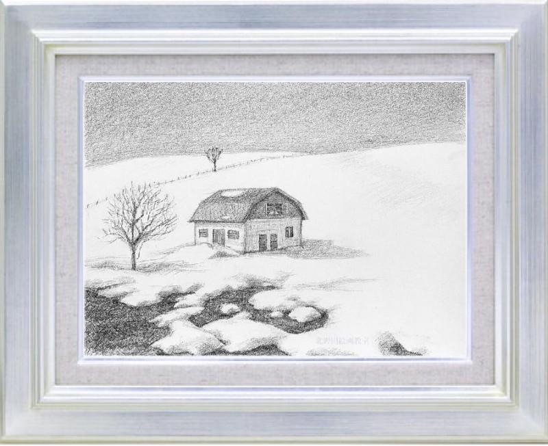 『 雪景 』（講師・鉛筆画・サムホールサイズ）