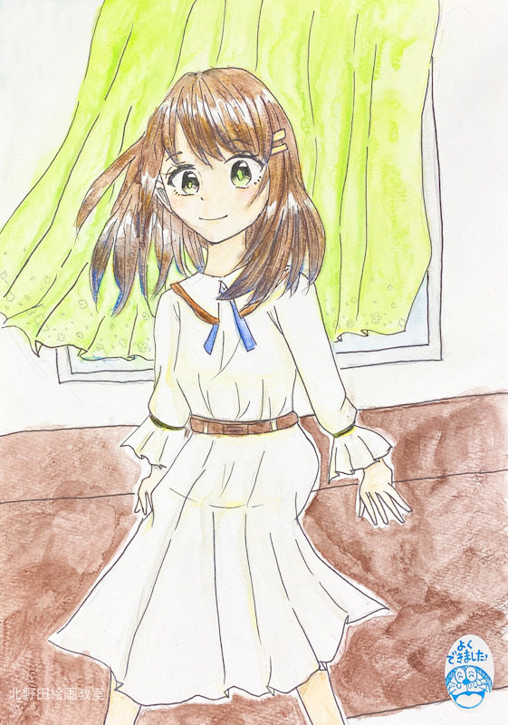 なつきちゃん（小学6年生）水彩色鉛筆画・F4号