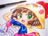 絵美子ちゃんと太郎、小太郎の水彩画イラスト