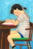 『絵を描く人（きょうかちゃん）』（講師・オイルパステル画・15㎝×10㎝）