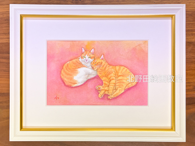 『ギブソンくん&チャロ君』(講師・水彩画・150㎜×100㎜)