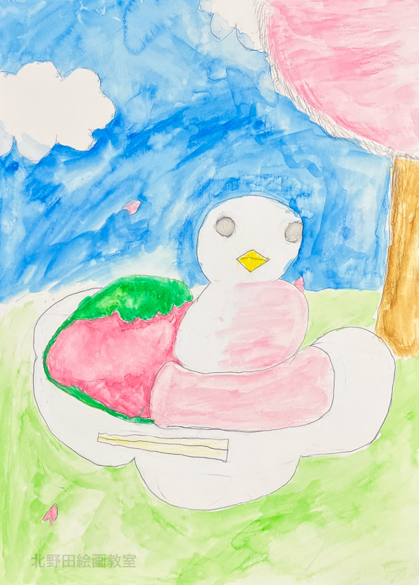 えりちゃん(小学4年生・水彩色鉛筆画)F4号