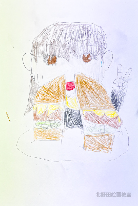 えりちゃん(小学4年生・水彩色鉛筆画)F4号