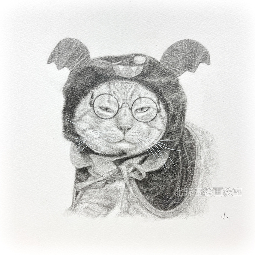 『ハロウィン小太郎』（講師・鉛筆画・210㎜×210㎜）