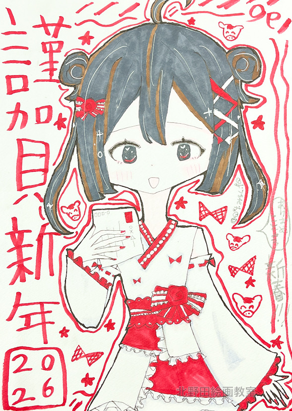 はるちゃん（小学6年生）ペン画・F4号