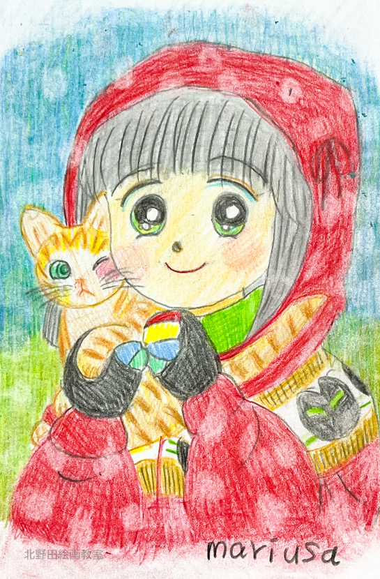 まりこさん（女性40代・色鉛筆画）ハガキサイズ