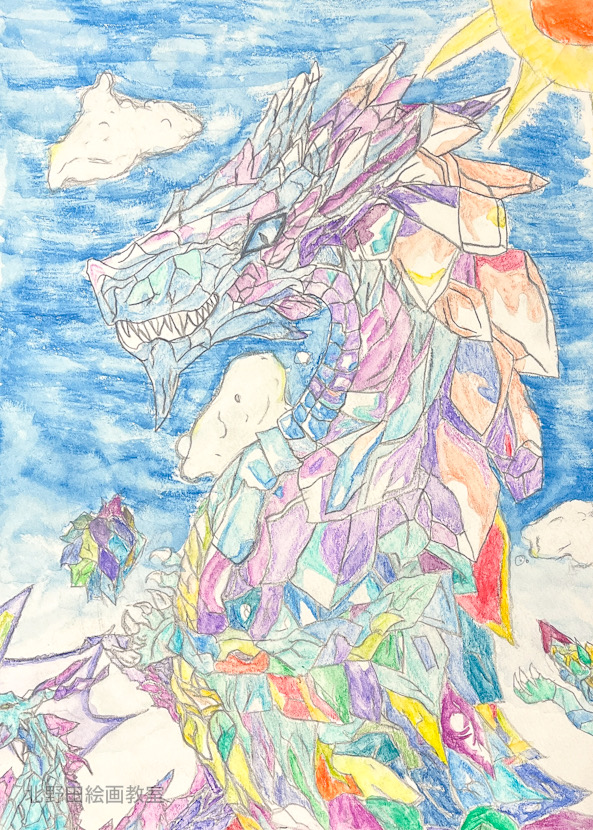 りょうま君（小学5年生）水彩色鉛筆画・F4号