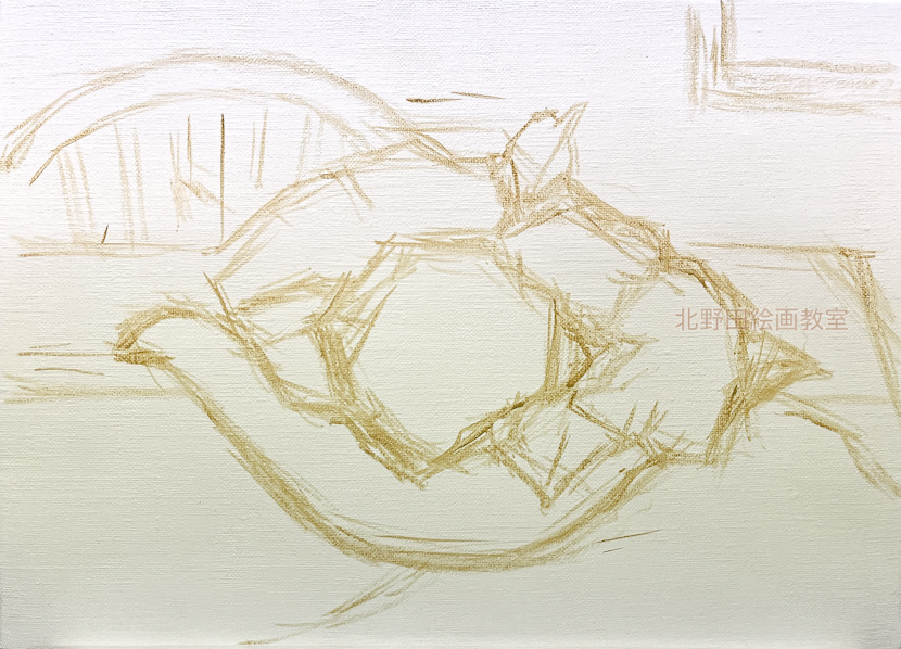 描き始めの様子(講師・アクリル画)