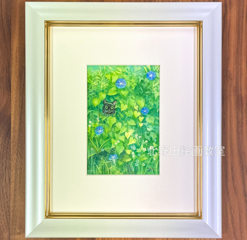 『 初夏(朝顔とるる)』(講師・水彩画・150㎜×100㎜)